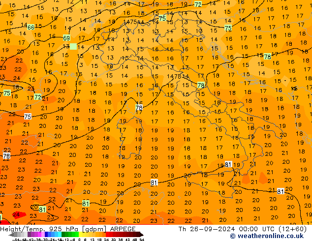 Géop./Temp. 925 hPa ARPEGE jeu 26.09.2024 00 UTC