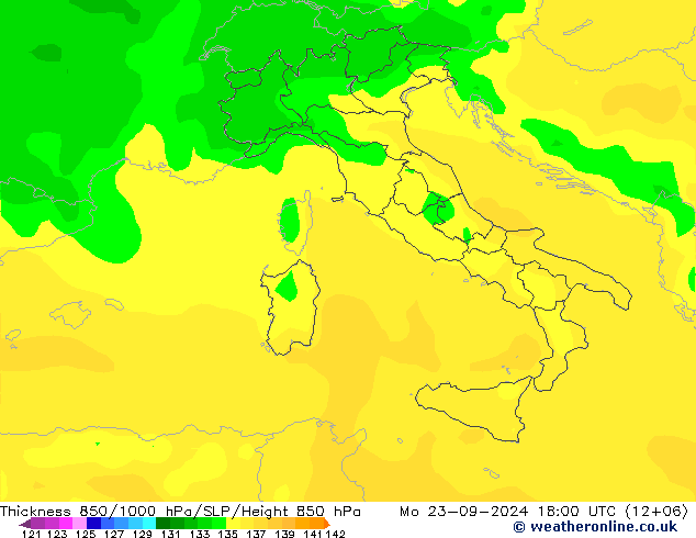 850-1000 hPa Kalınlığı ARPEGE Pzt 23.09.2024 18 UTC