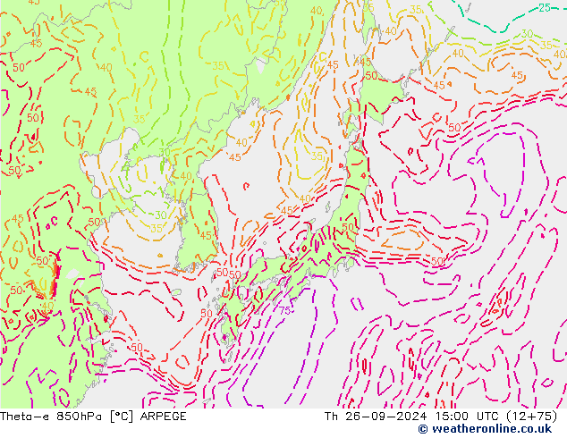 Theta-e 850hPa ARPEGE do 26.09.2024 15 UTC