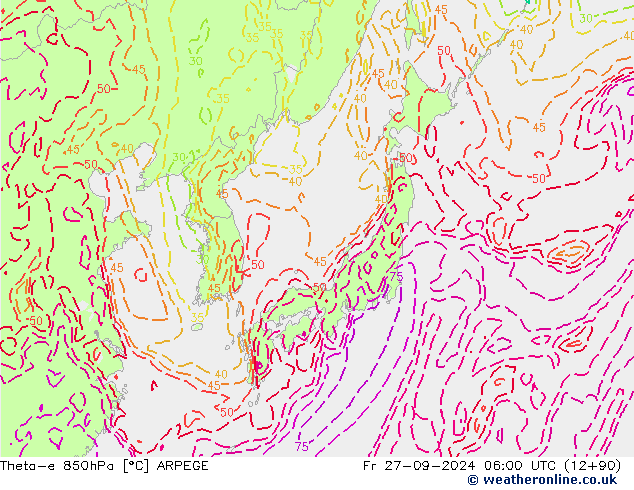 Theta-e 850hPa ARPEGE vr 27.09.2024 06 UTC