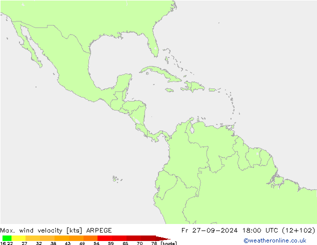 Max. wind velocity ARPEGE  27.09.2024 18 UTC