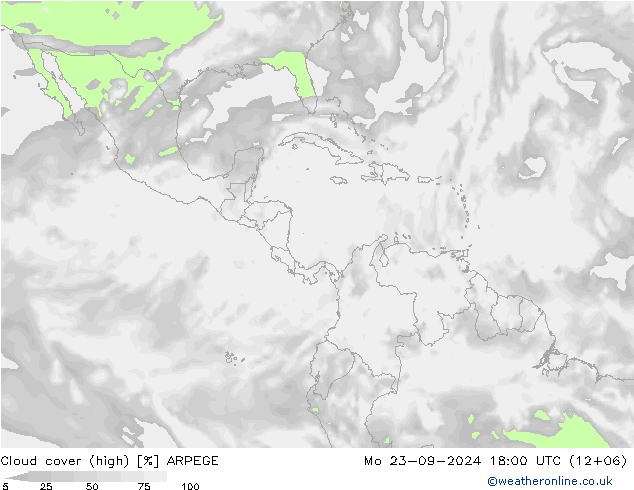 zachmurzenie (wysokie) ARPEGE pon. 23.09.2024 18 UTC