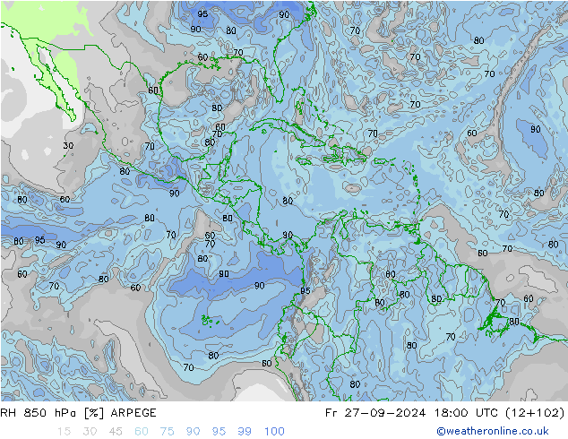 RH 850 hPa ARPEGE ven 27.09.2024 18 UTC