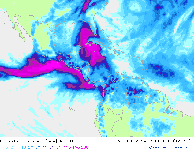 Precipitation accum. ARPEGE Th 26.09.2024 09 UTC