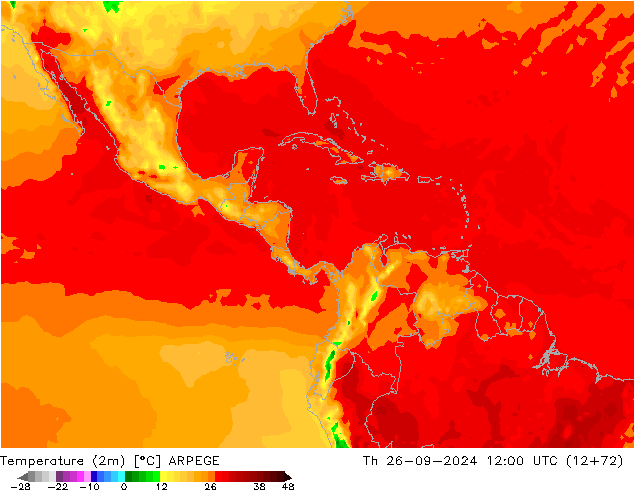 Temperaturkarte (2m) ARPEGE Do 26.09.2024 12 UTC