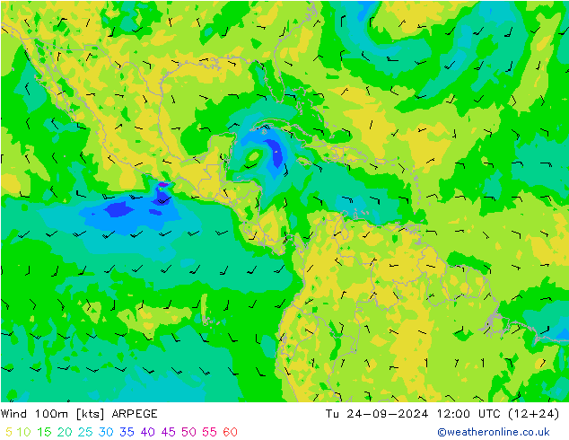 Vento 100m ARPEGE Ter 24.09.2024 12 UTC