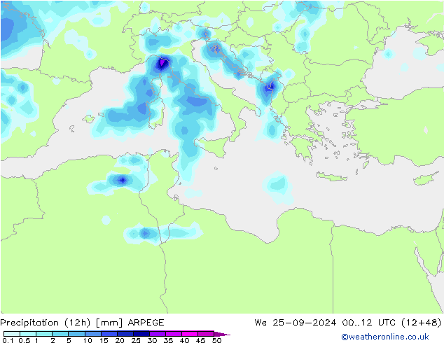 Yağış (12h) ARPEGE Çar 25.09.2024 12 UTC