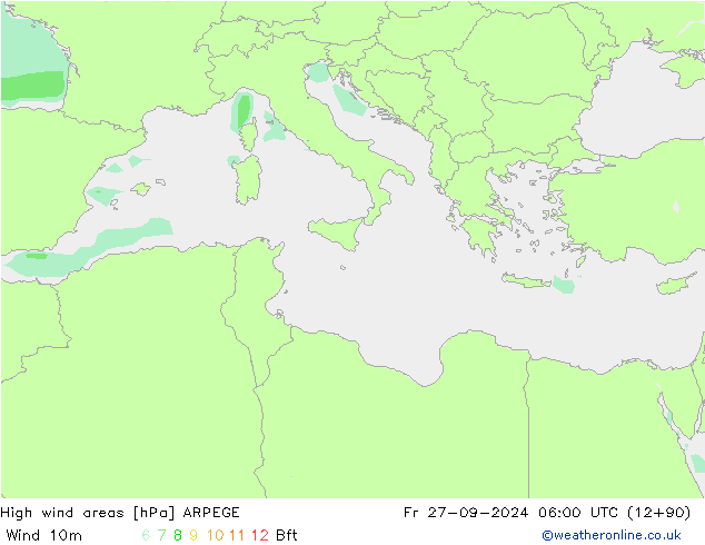 High wind areas ARPEGE Sex 27.09.2024 06 UTC