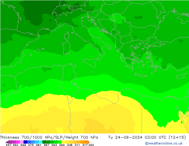 Thck 700-1000 hPa ARPEGE Tu 24.09.2024 03 UTC