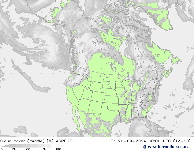 облака (средний) ARPEGE чт 26.09.2024 00 UTC
