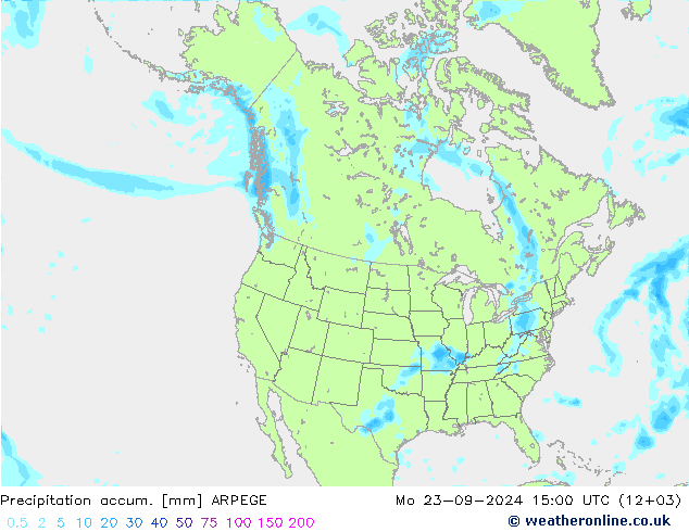 Precipitation accum. ARPEGE lun 23.09.2024 15 UTC