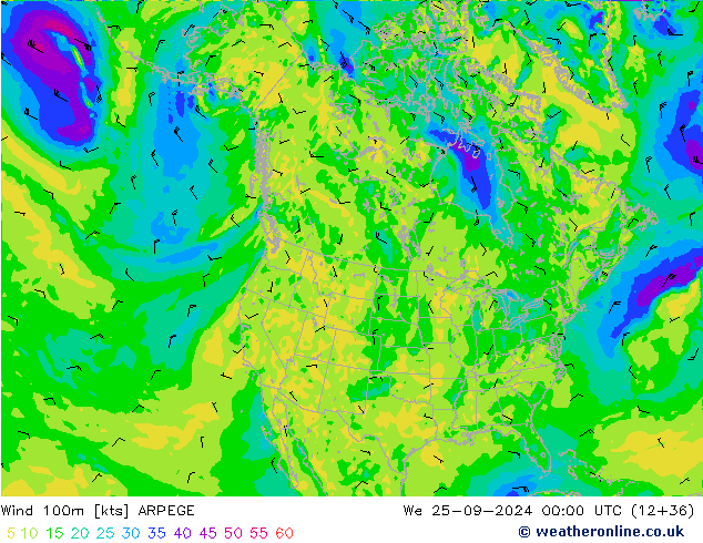 Wind 100m ARPEGE We 25.09.2024 00 UTC