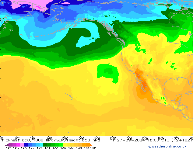 Thck 850-1000 гПа ARPEGE пт 27.09.2024 18 UTC