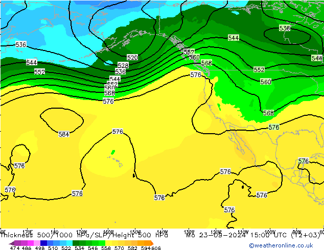 Schichtdicke 500-1000 hPa ARPEGE Mo 23.09.2024 15 UTC