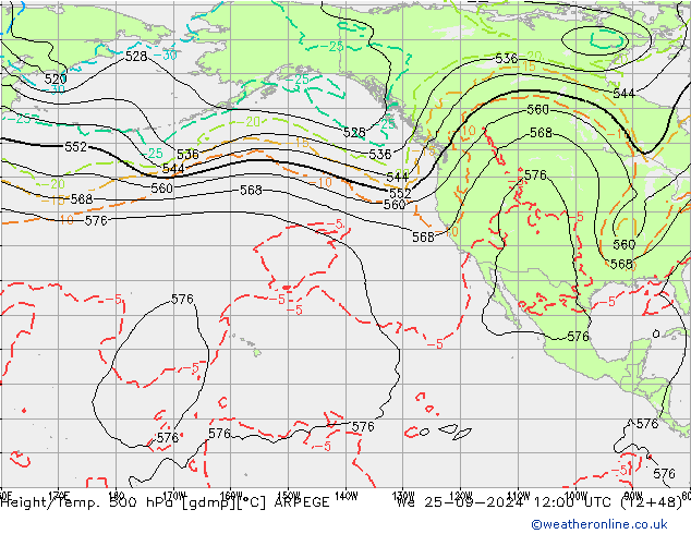 Height/Temp. 500 hPa ARPEGE We 25.09.2024 12 UTC