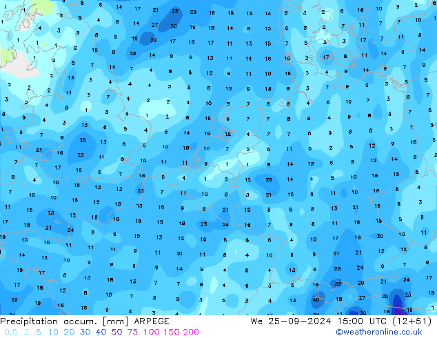 Precipitation accum. ARPEGE We 25.09.2024 15 UTC