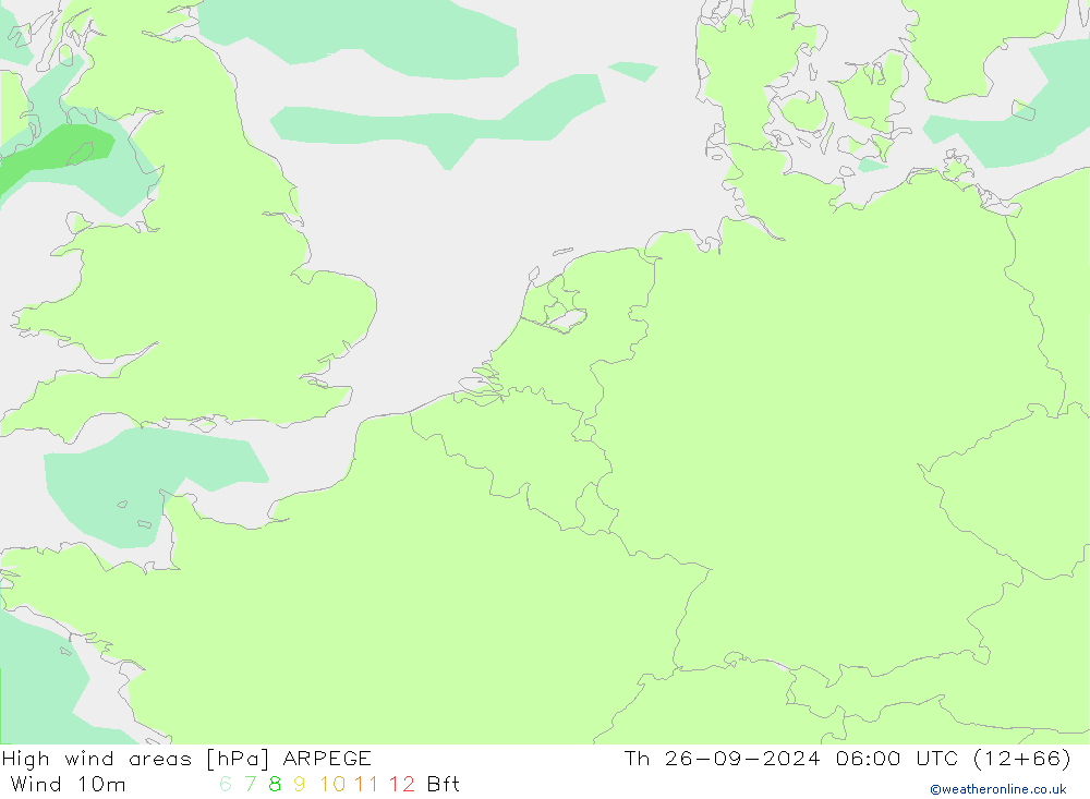 High wind areas ARPEGE jue 26.09.2024 06 UTC