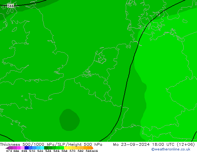 Schichtdicke 500-1000 hPa ARPEGE Mo 23.09.2024 18 UTC