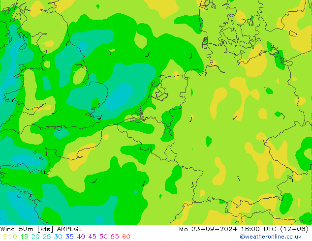 Wind 50m ARPEGE Po 23.09.2024 18 UTC