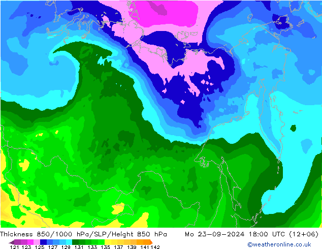 Thck 850-1000 гПа ARPEGE пн 23.09.2024 18 UTC