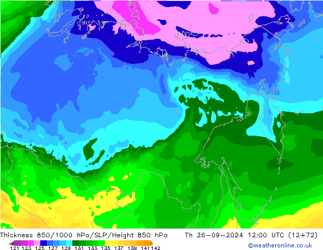 Thck 850-1000 hPa ARPEGE  26.09.2024 12 UTC