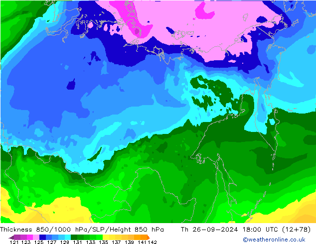 Thck 850-1000 гПа ARPEGE чт 26.09.2024 18 UTC