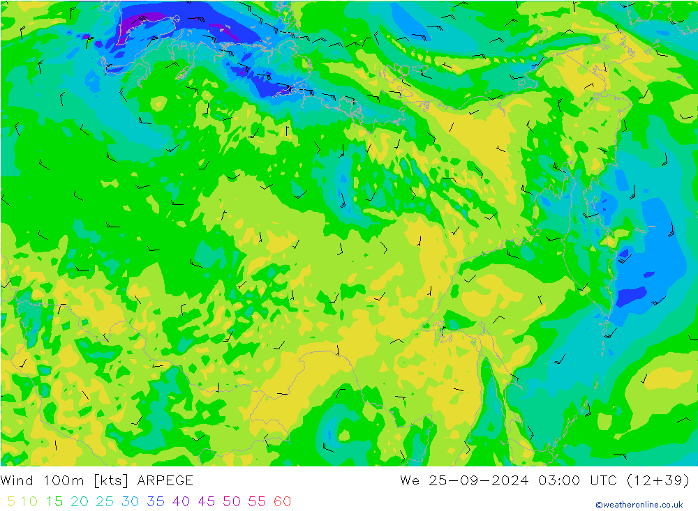 Wind 100m ARPEGE We 25.09.2024 03 UTC