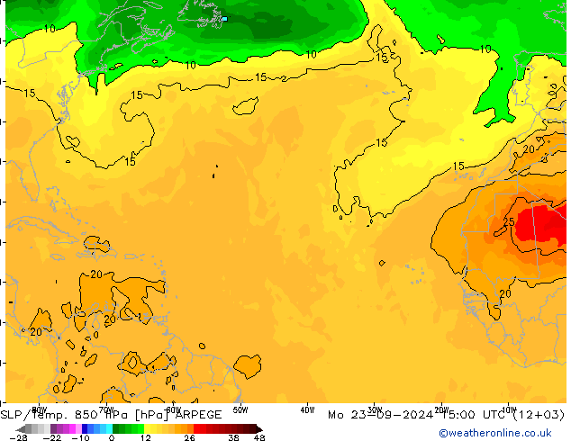 SLP/Temp. 850 hPa ARPEGE Mo 23.09.2024 15 UTC