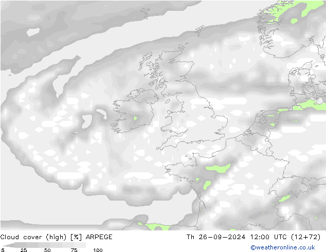 Cloud cover (high) ARPEGE Th 26.09.2024 12 UTC