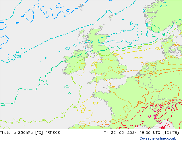 Theta-e 850hPa ARPEGE Th 26.09.2024 18 UTC