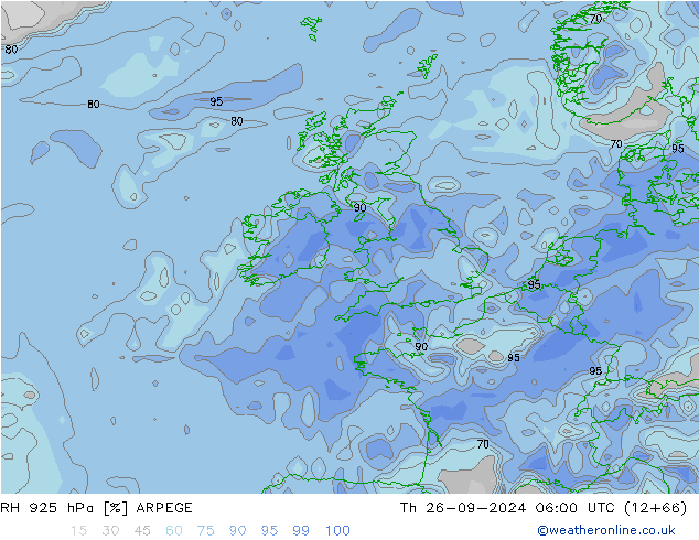 RH 925 hPa ARPEGE Qui 26.09.2024 06 UTC