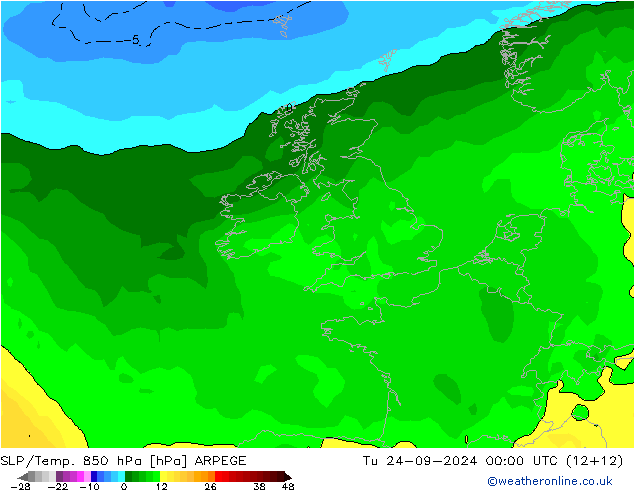 SLP/Temp. 850 гПа ARPEGE вт 24.09.2024 00 UTC