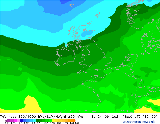 Thck 850-1000 hPa ARPEGE Tu 24.09.2024 18 UTC