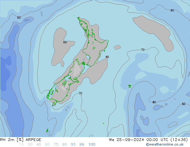 RH 2m ARPEGE Qua 25.09.2024 00 UTC