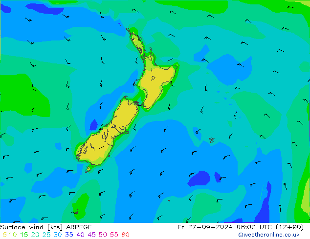 Surface wind ARPEGE Pá 27.09.2024 06 UTC