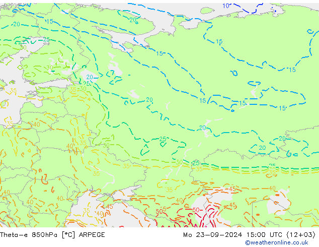 Theta-e 850hPa ARPEGE lun 23.09.2024 15 UTC