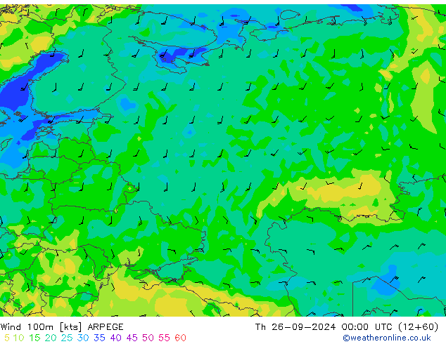 Wind 100m ARPEGE Th 26.09.2024 00 UTC