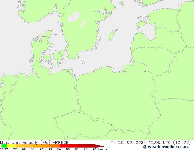 Max. wind velocity ARPEGE Th 26.09.2024 12 UTC