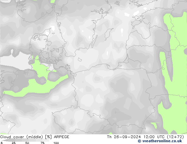 Cloud cover (middle) ARPEGE Th 26.09.2024 12 UTC