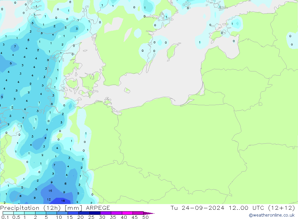 Precipitation (12h) ARPEGE Tu 24.09.2024 00 UTC