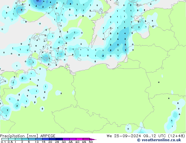 Precipitazione ARPEGE mer 25.09.2024 12 UTC