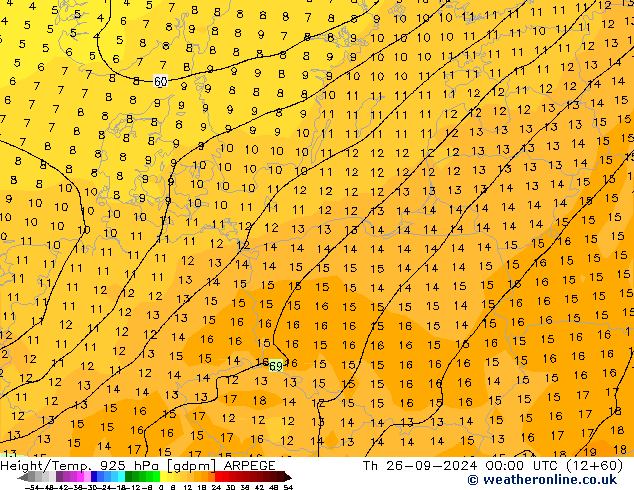 Geop./Temp. 925 hPa ARPEGE jue 26.09.2024 00 UTC