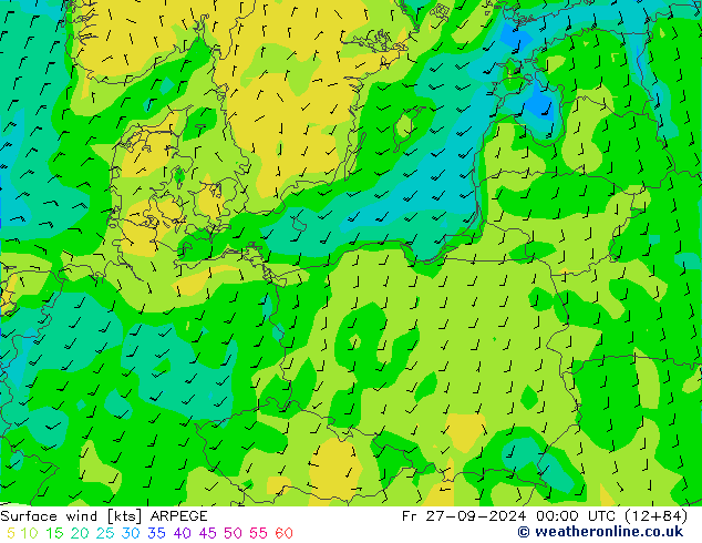 Vento 10 m ARPEGE ven 27.09.2024 00 UTC