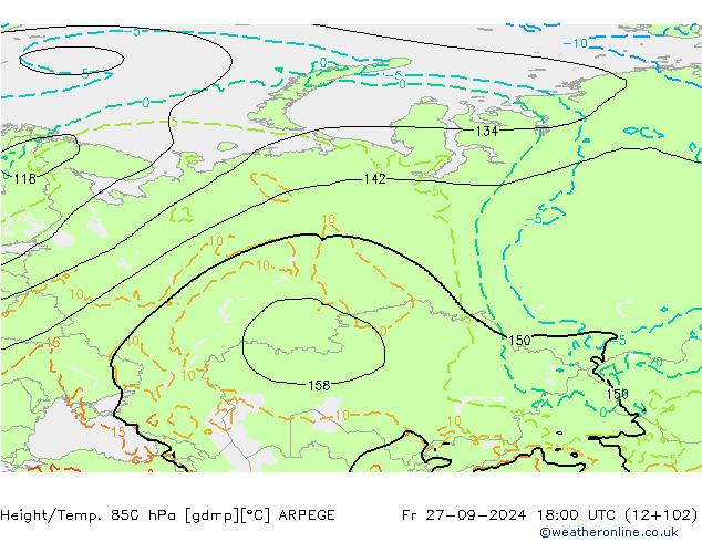 Height/Temp. 850 hPa ARPEGE Fr 27.09.2024 18 UTC