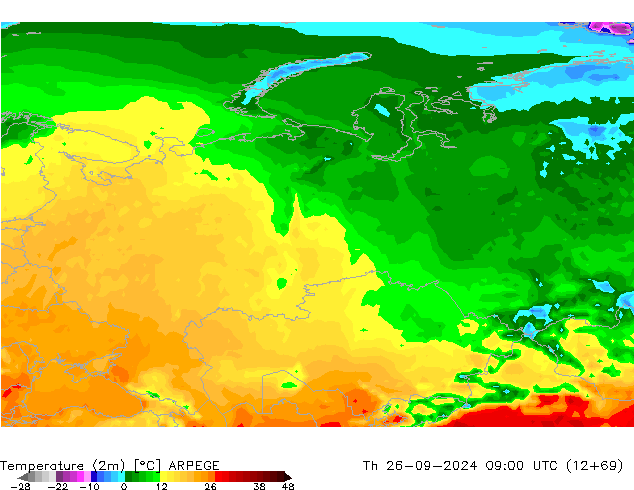 Temperature (2m) ARPEGE Th 26.09.2024 09 UTC