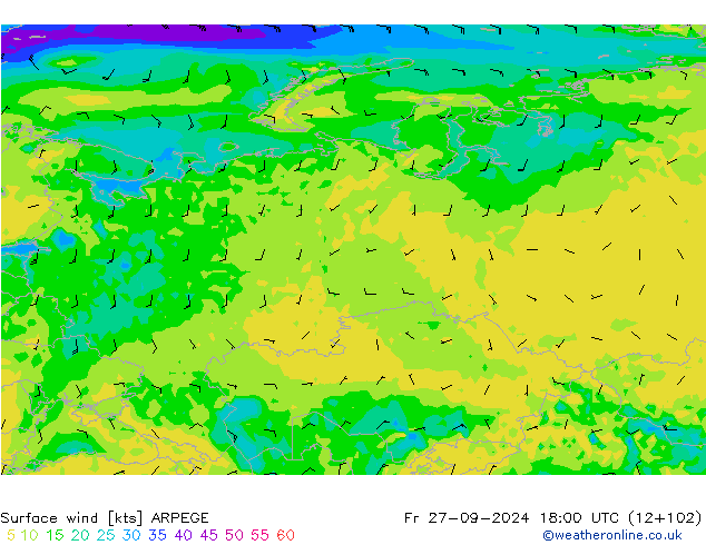 Surface wind ARPEGE Fr 27.09.2024 18 UTC