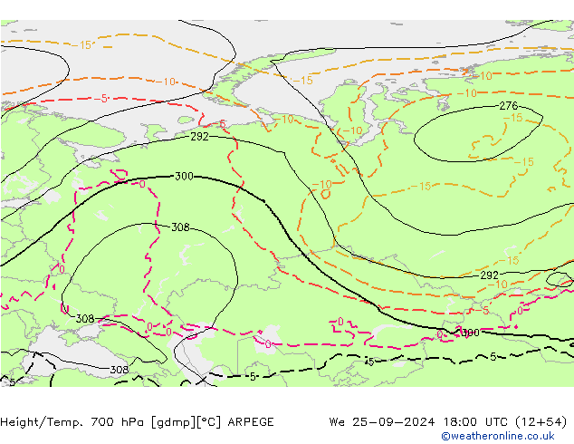 Height/Temp. 700 hPa ARPEGE St 25.09.2024 18 UTC