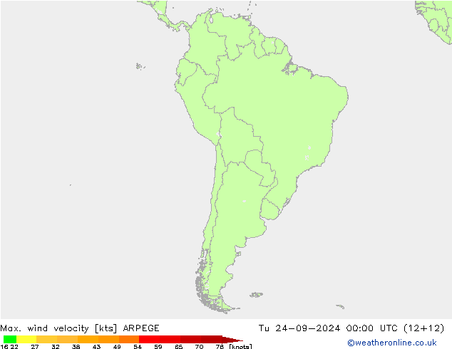 Max. wind velocity ARPEGE вт 24.09.2024 00 UTC