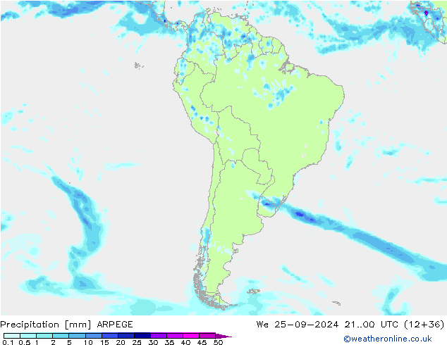 Précipitation ARPEGE mer 25.09.2024 00 UTC