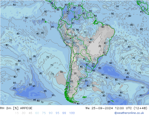 RH 2m ARPEGE Qua 25.09.2024 12 UTC